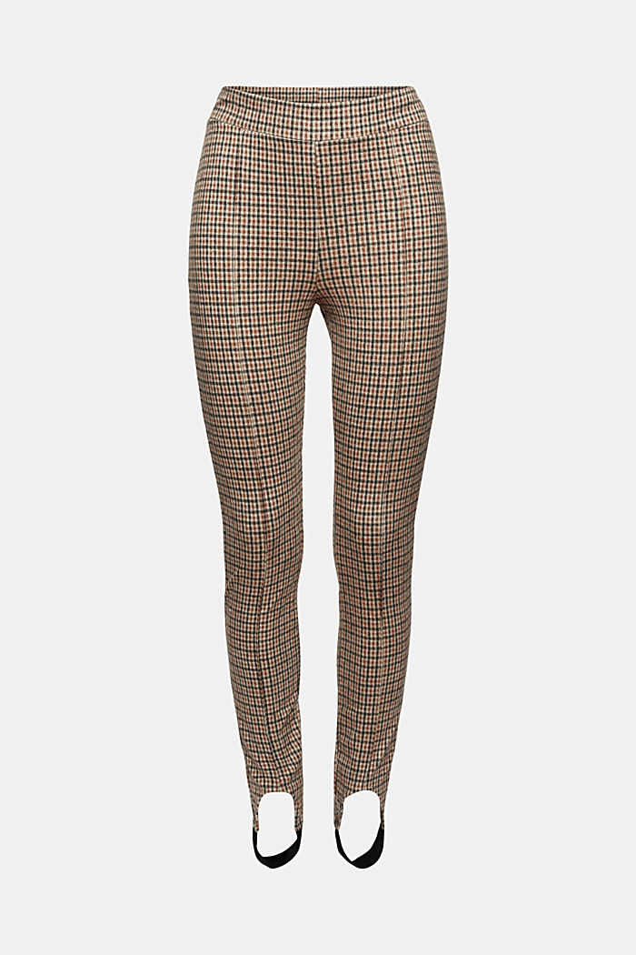 Checked stirrup leggings with a flannel texture, BEIGE, detail image number 7