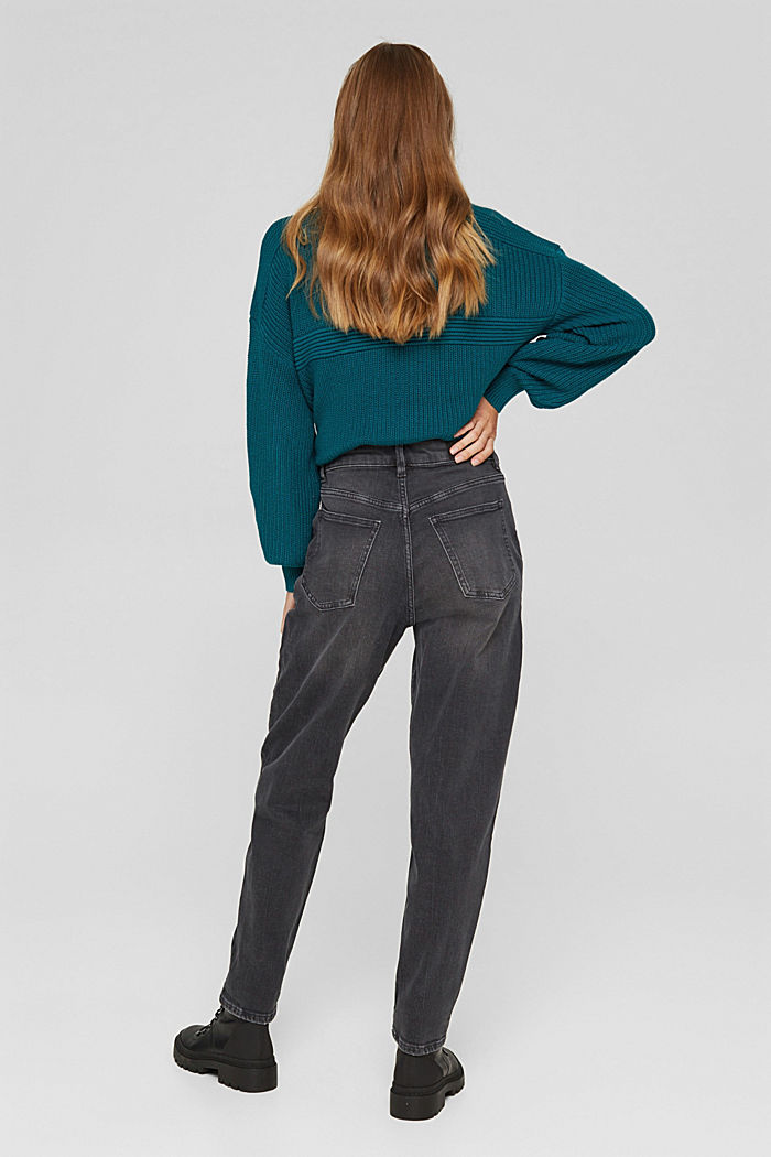Trendy jeans with waist pleats, organic cotton, GREY DARK WASHED, detail image number 3