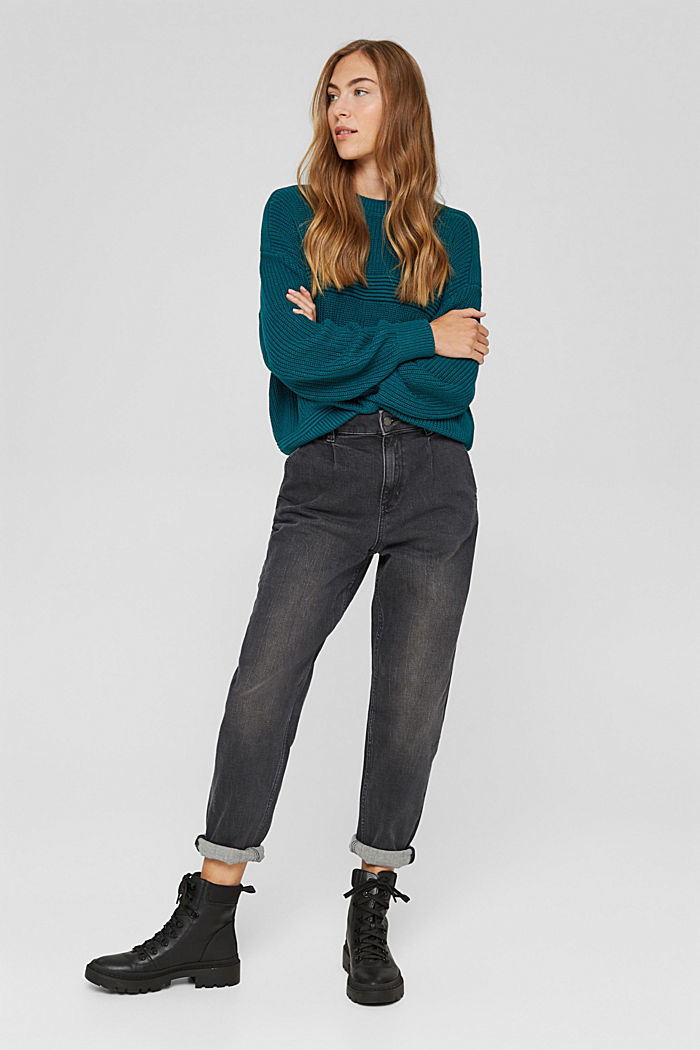 Trendy jeans with waist pleats, organic cotton