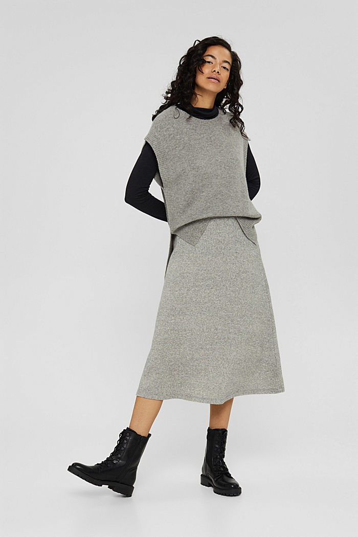Knitted, flared midi skirt, MEDIUM GREY, overview