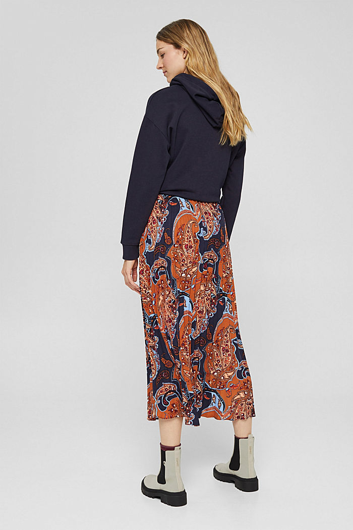 Recycled: pleated midi skirt with a paisley print, NAVY, detail image number 3