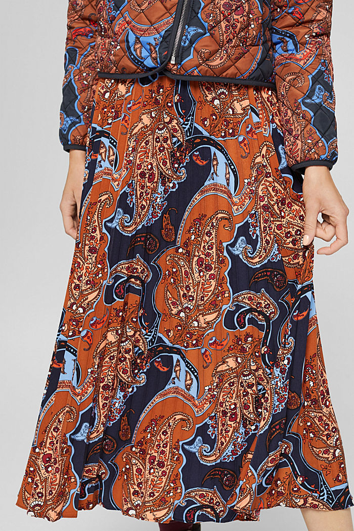 Recycled: pleated midi skirt with a paisley print, NAVY, detail image number 2