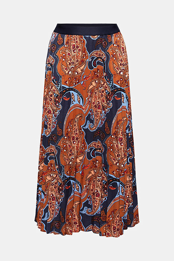 Recycled: pleated midi skirt with a paisley print, NAVY, detail image number 6