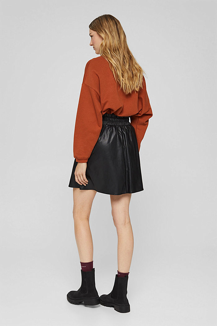 Faux leather mini skirt with a smocked waistband, BLACK, detail image number 3