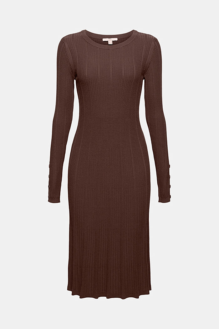 Tailliertes Rippstrick-Kleid, 100% Baumwolle, BROWN, overview