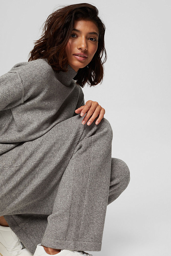 Wool blend: knitted dress with dropped shoulders, MEDIUM GREY, overview