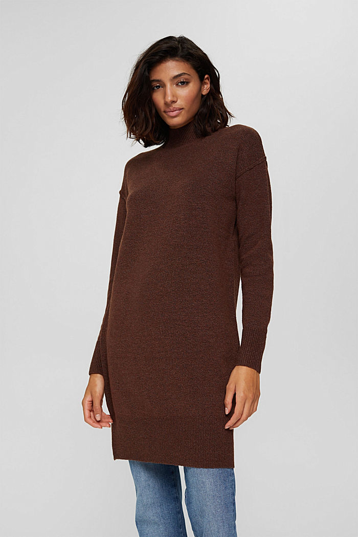 Wool blend: knitted dress with dropped shoulders, BROWN, detail image number 5