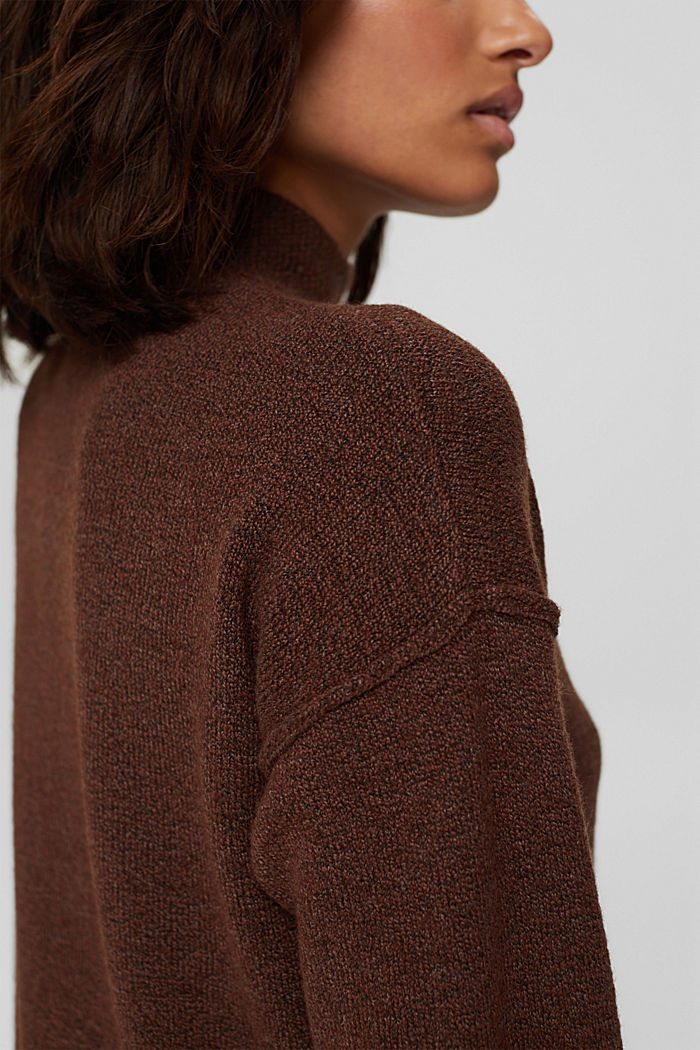 Wool blend: knitted dress with dropped shoulders, BROWN, detail image number 3