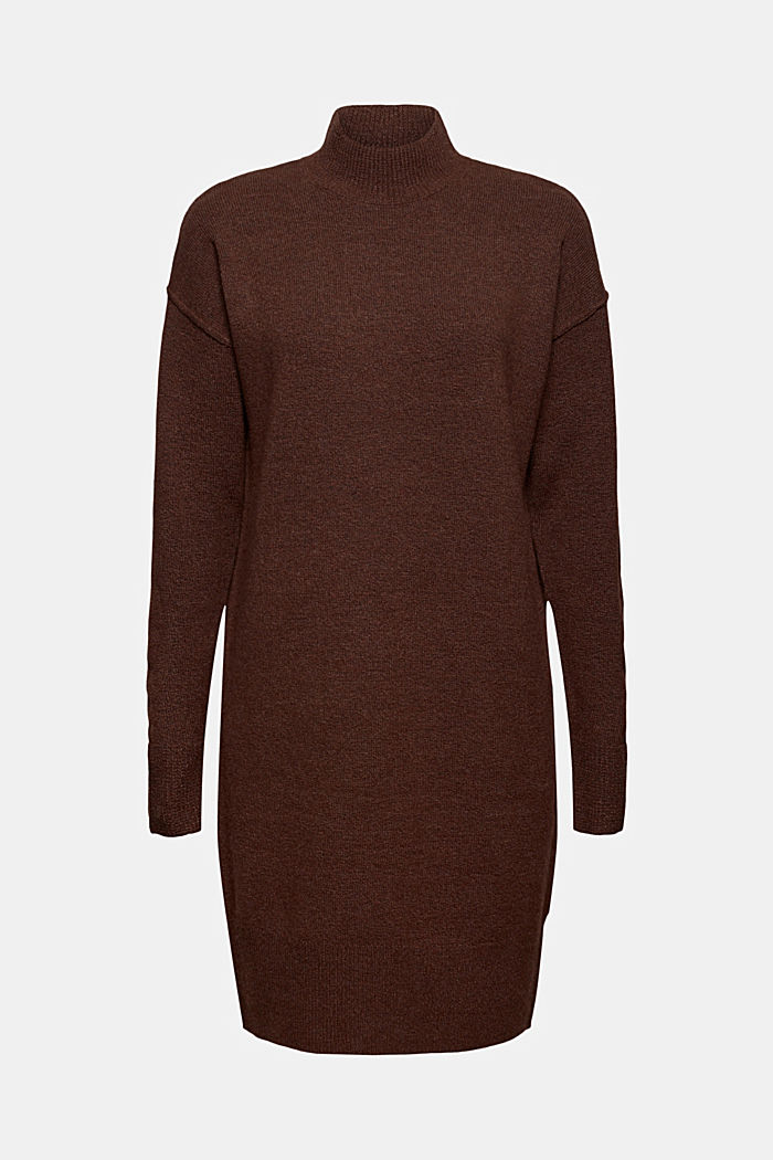 Wool blend: knitted dress with dropped shoulders, BROWN, detail image number 8