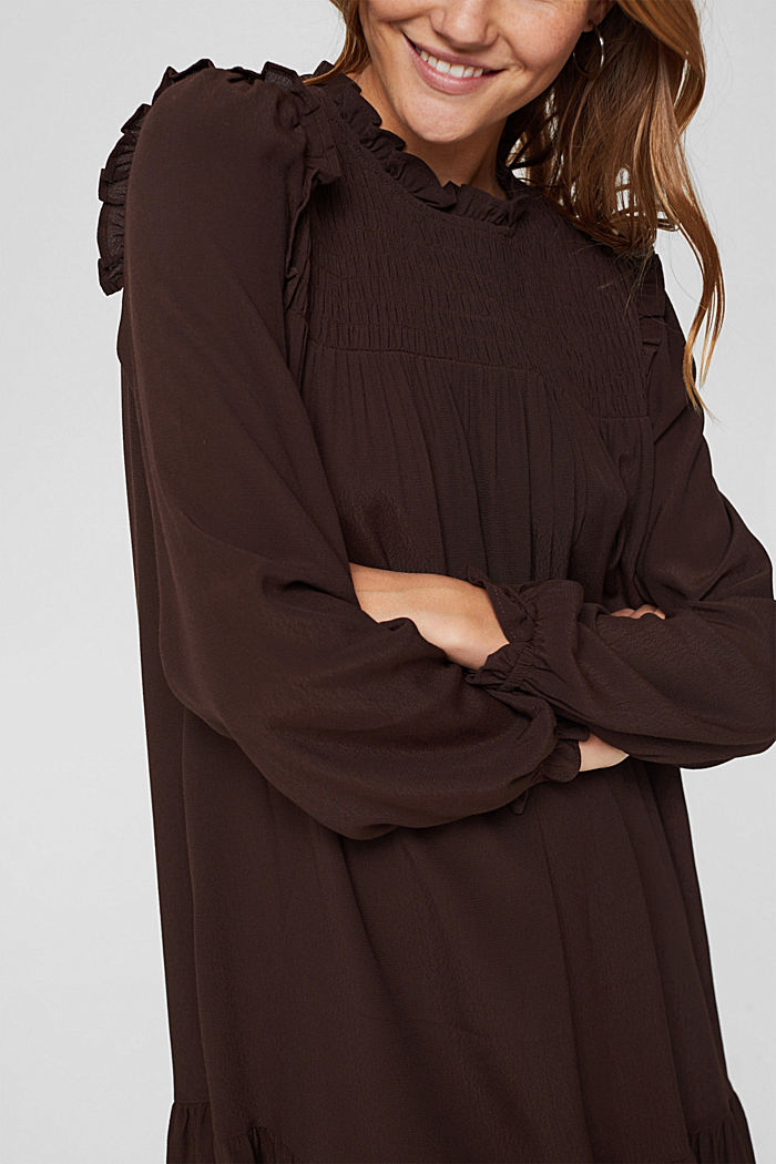 Dress with frills, LENZING™ ECOVERO™, BROWN, detail image number 3