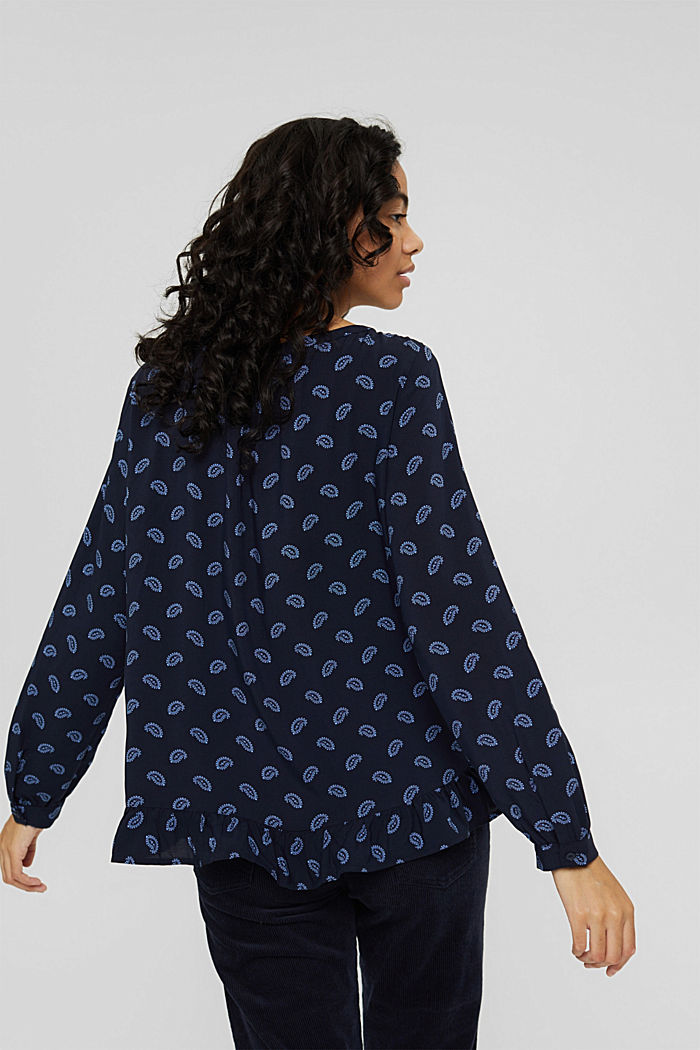 Printed blouse with frills, LENZING™ ECOVERO™, NAVY, detail image number 3