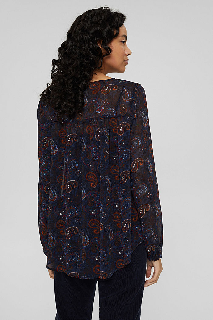 Recycled: chiffon blouse with a paisley print, NAVY, detail image number 3