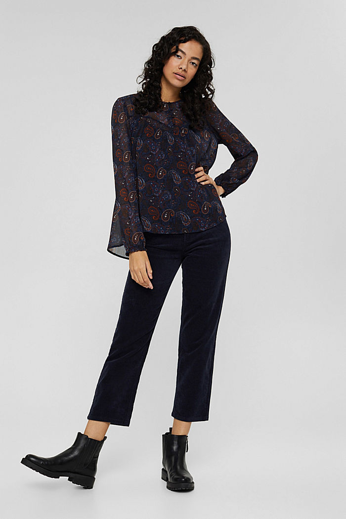 Recycled: chiffon blouse with a paisley print, NAVY, detail image number 5