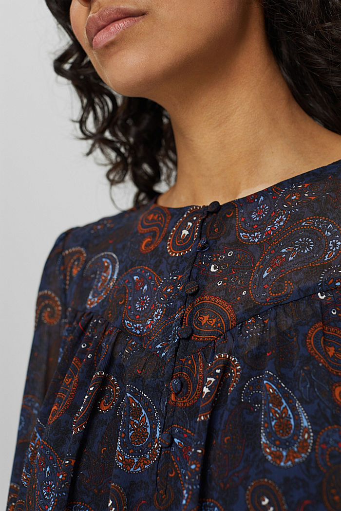 Recycled: chiffon blouse with a paisley print, NAVY, detail image number 2