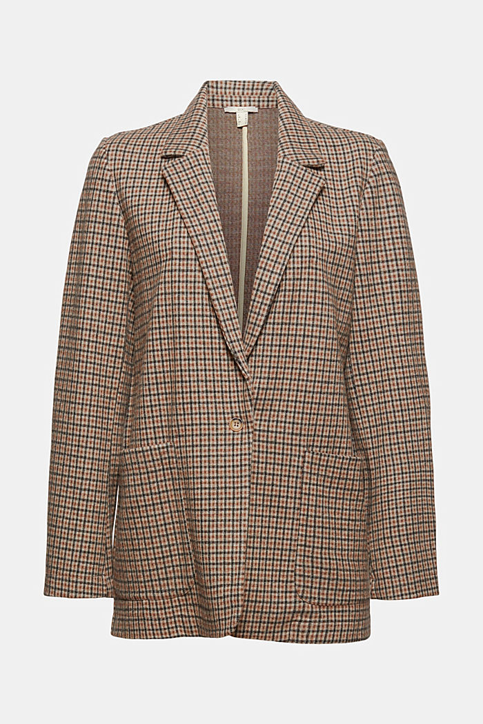Relaxed check blazer with a flannel texture, BEIGE, overview