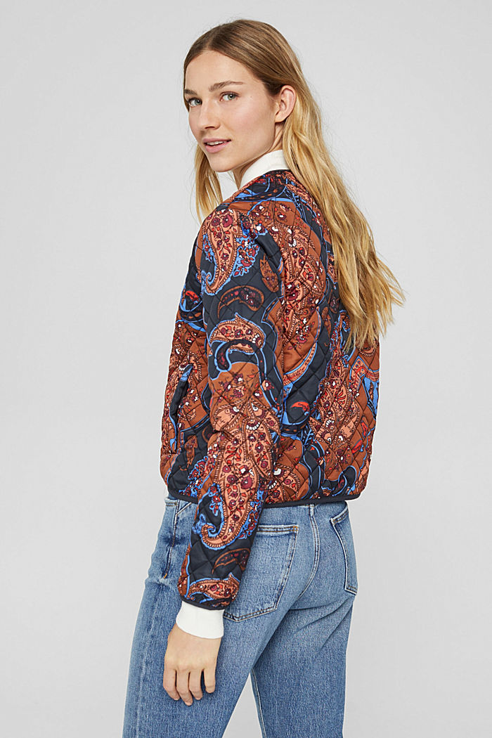Recycled: lightweight quilted jacket with a paisley print, NAVY, overview