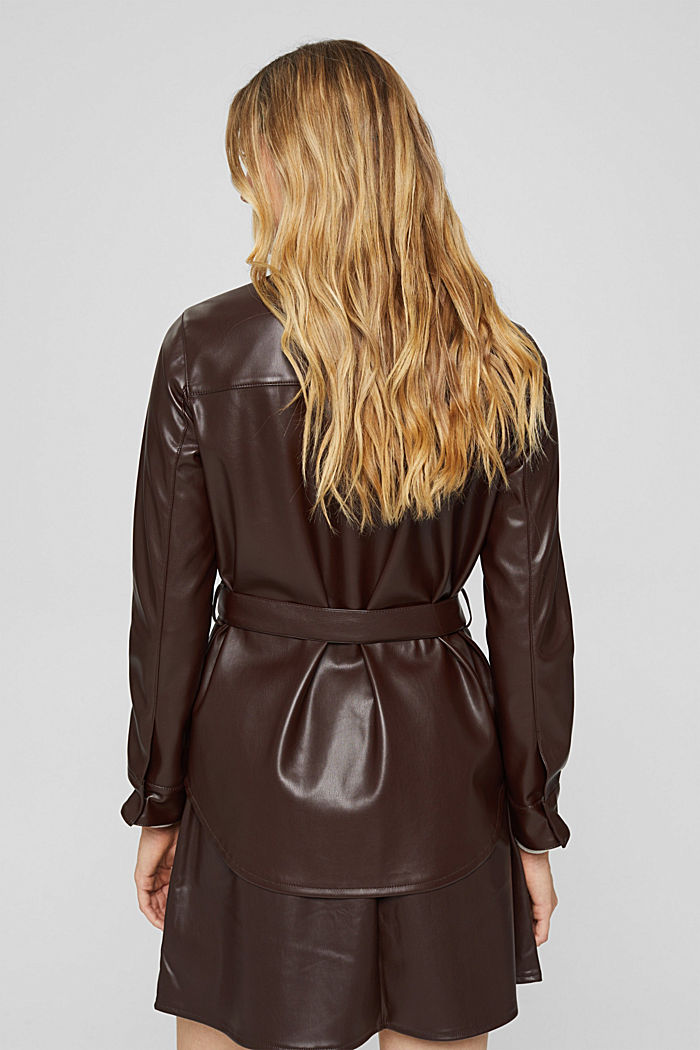 Faux leather shacket with a belt, BROWN, detail image number 3