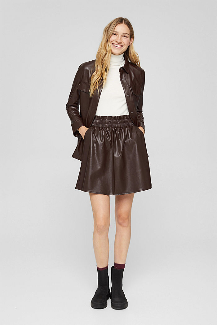 Faux leather shacket with a belt, BROWN, detail image number 1