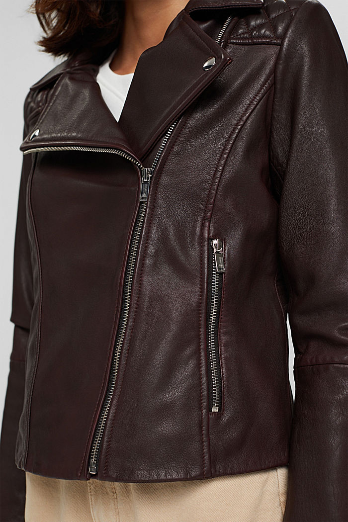 100% leather biker jacket, GARNET RED, detail image number 2