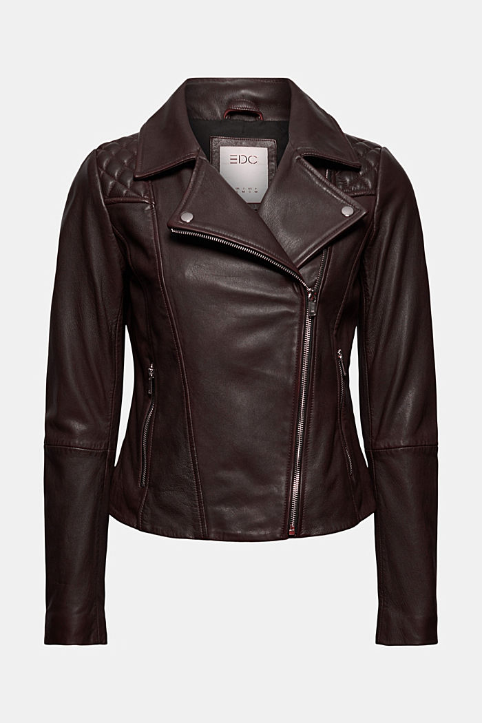 100% leather biker jacket, GARNET RED, overview