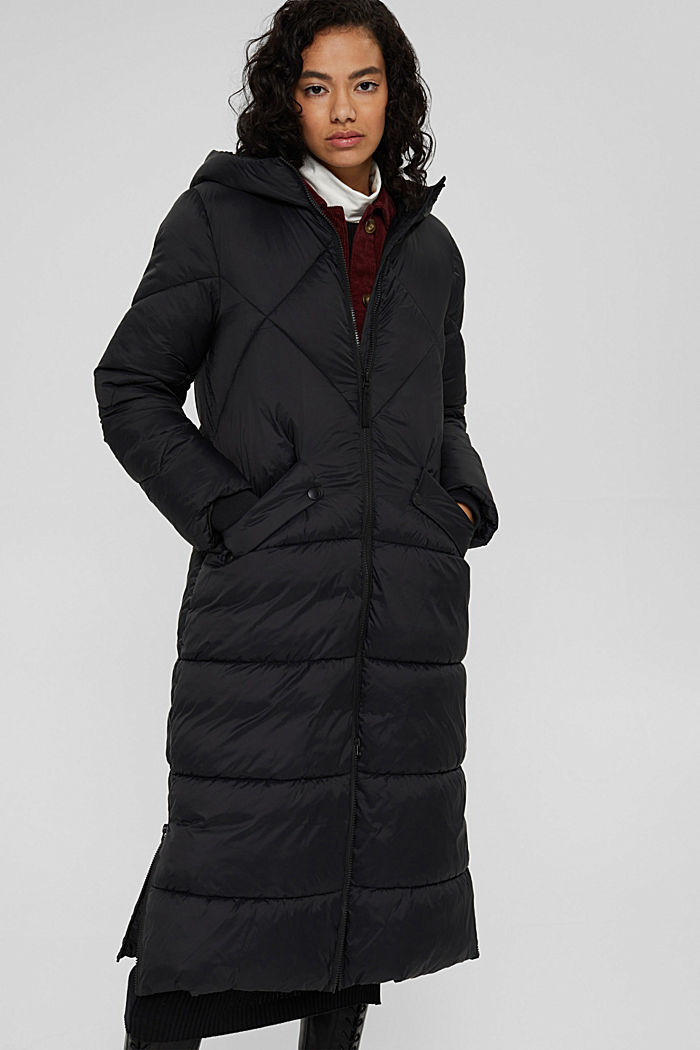 Recycled: quilted coat with a hood, BLACK, detail image number 0