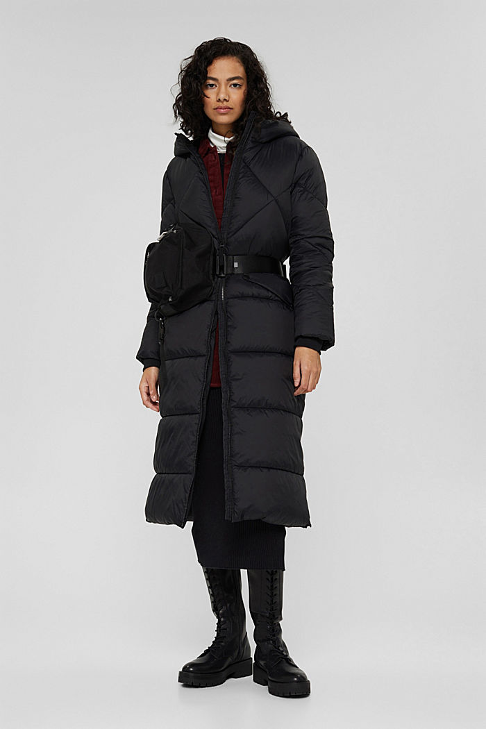 Recycled: quilted coat with a hood, BLACK, detail image number 6