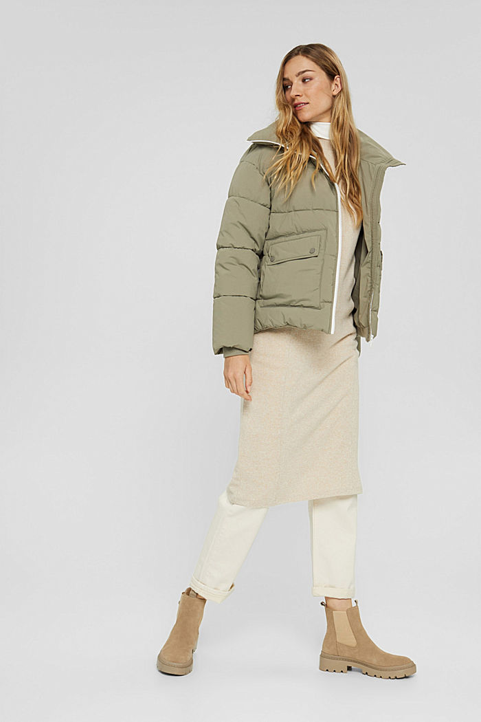 Recycled: quilted jacket in a boxy fit, LIGHT KHAKI, detail image number 1