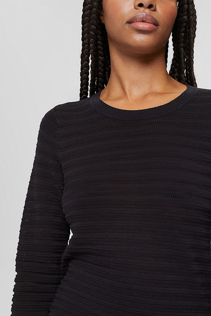 Open-work pattern jumper, 100% cotton, BLACK, detail image number 2