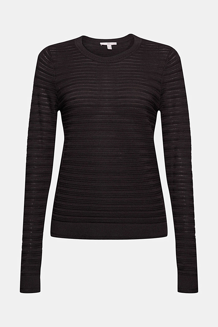 Open-work pattern jumper, 100% cotton, BLACK, detail image number 6