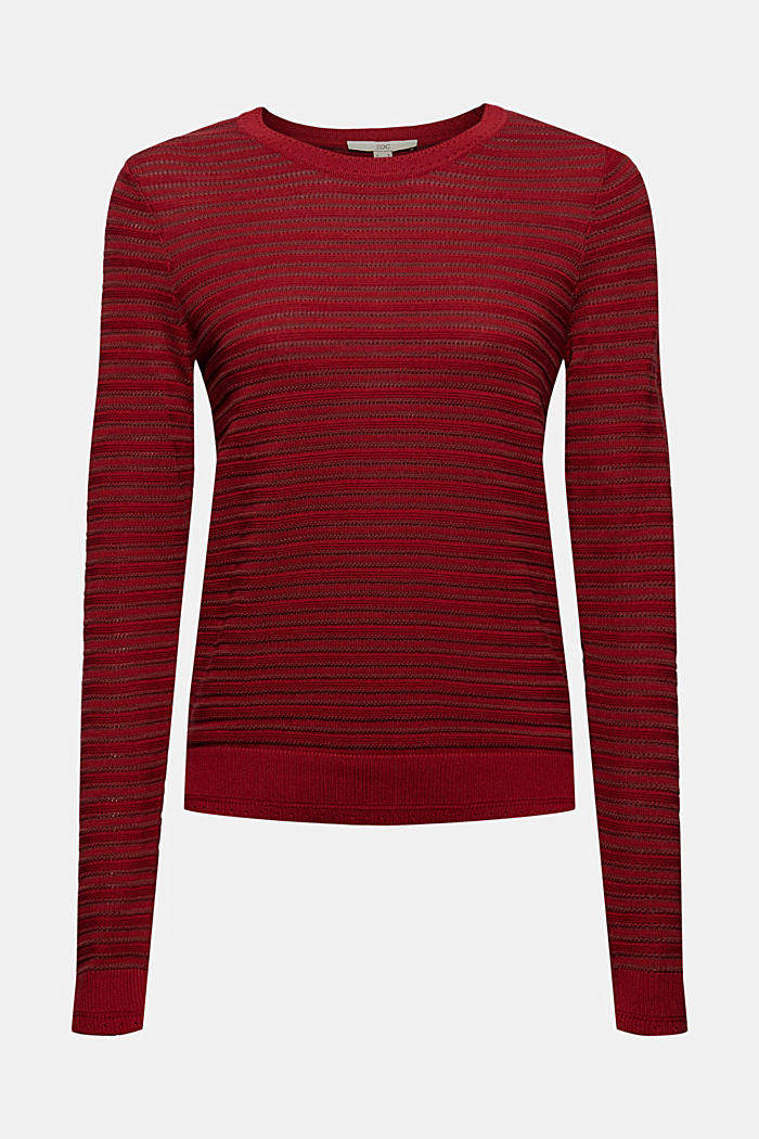 Open-work pattern jumper, 100% cotton, DARK RED, detail image number 5