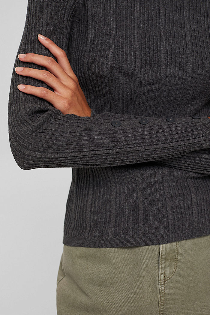 Ribbed polo neck jumper, 100% cotton, ANTHRACITE, detail image number 5