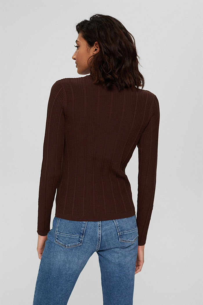 Ribbed polo neck jumper, 100% cotton, BROWN, detail image number 3