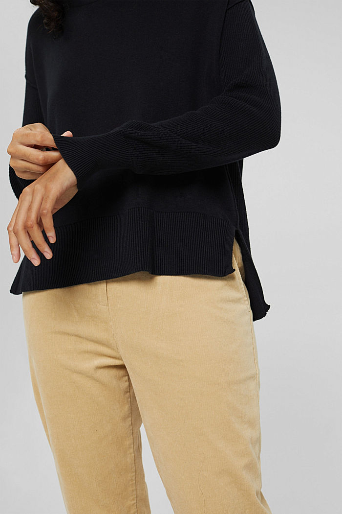 Pudełkowy dzianinowy sweter z golfem ze 100% bawełny ekologicznej, BLACK, detail image number 2