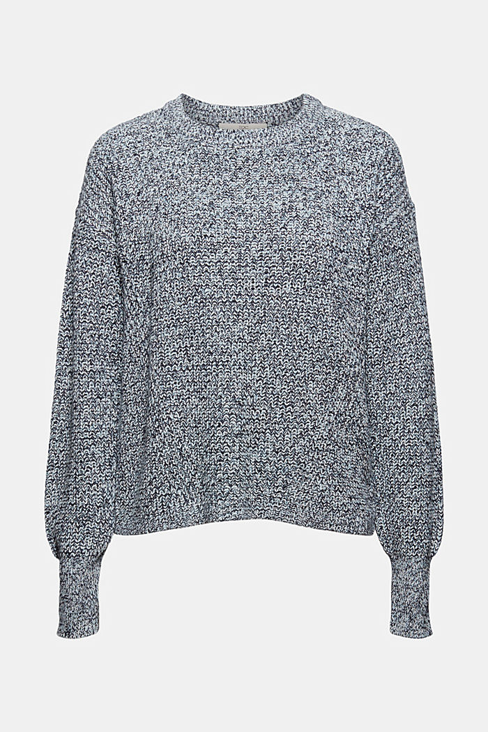 Mouliné jumper made of blended organic cotton, NAVY, overview
