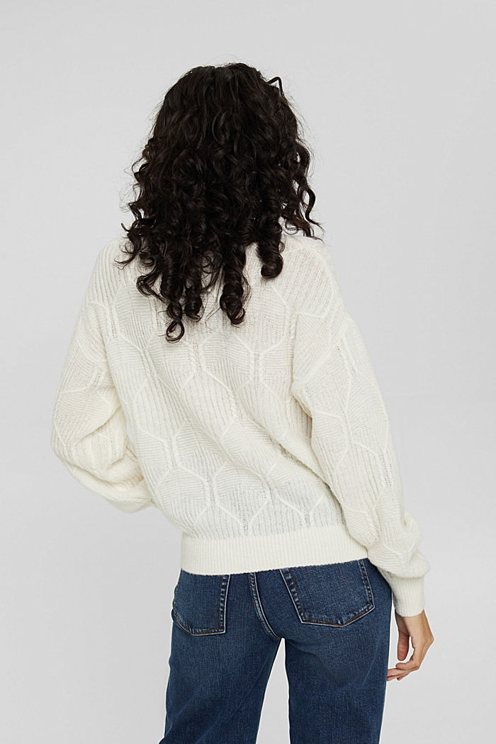 Wool/alpaca blend: jumper in a patterned knit, OFF WHITE, detail image number 2