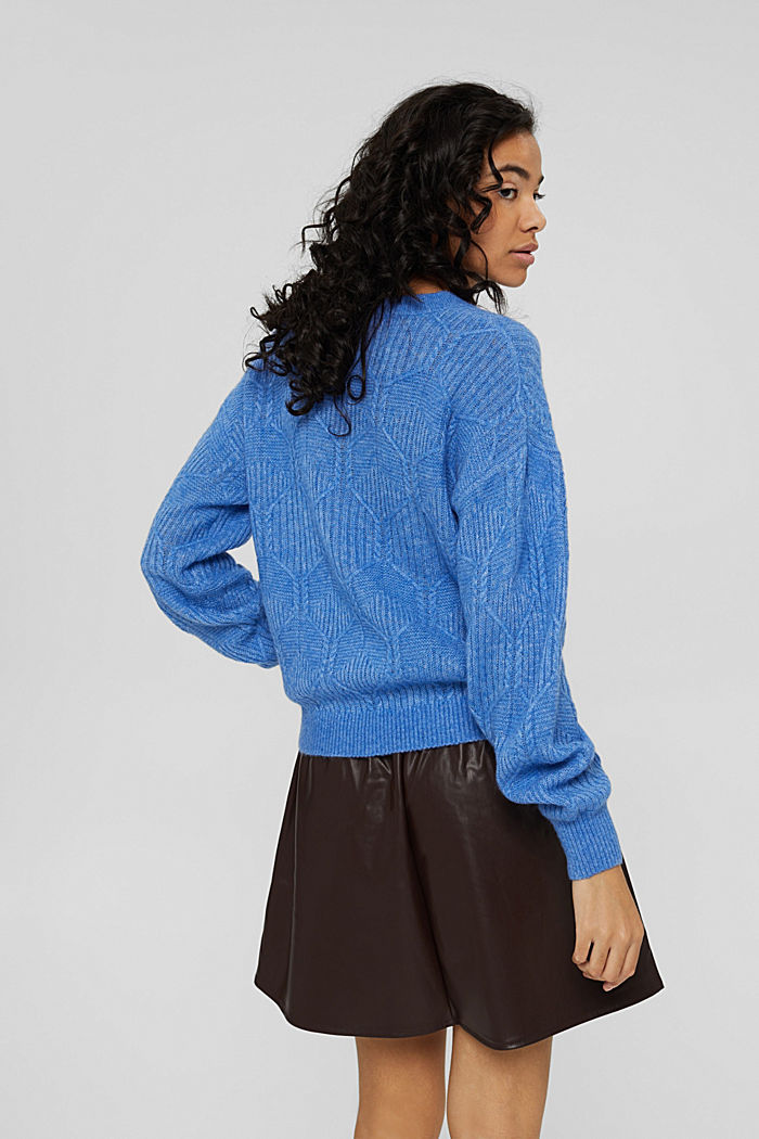 Wool/alpaca blend: jumper in a patterned knit, BRIGHT BLUE, detail image number 3