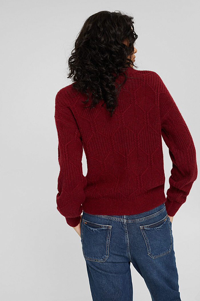 Wool/alpaca blend: jumper in a patterned knit, DARK RED, detail image number 3