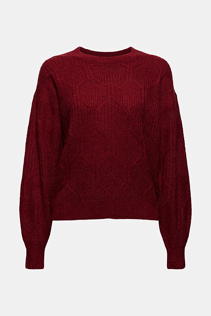 Wool/alpaca blend: jumper in a patterned knit, DARK RED, detail image number 6