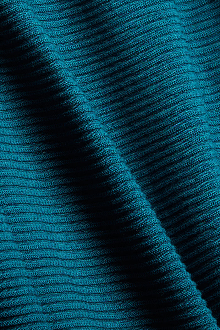 Ribbed jumper with a drawstring collar, cotton, EMERALD GREEN, detail image number 4