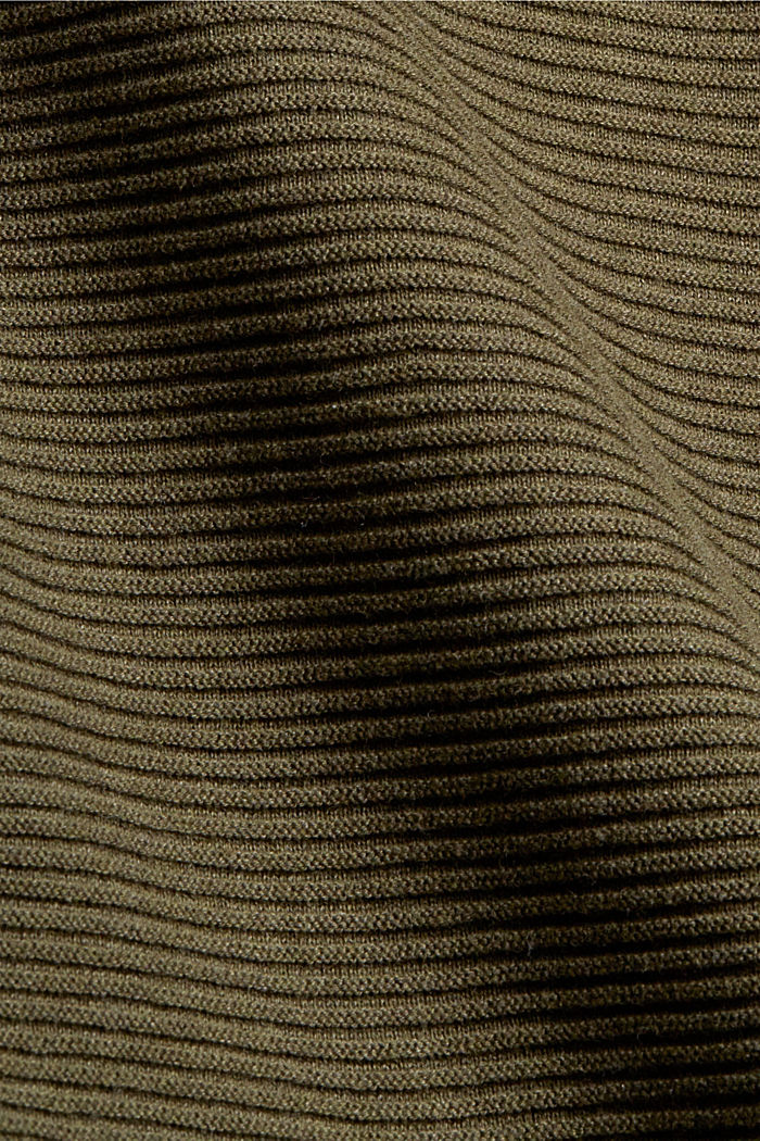 Ribbed jumper with a drawstring collar, cotton, DARK KHAKI, detail image number 4