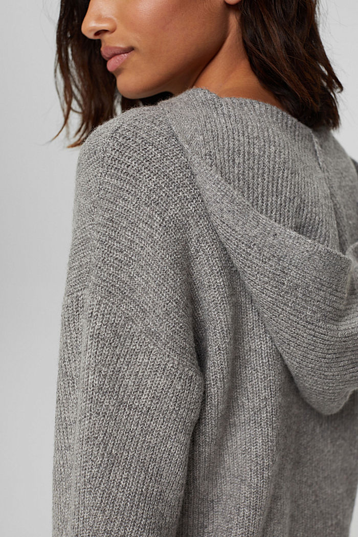 Wool blend: rib knit hoodie, MEDIUM GREY, detail image number 2