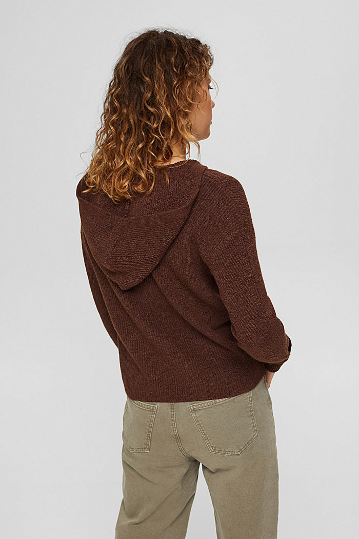 Wool blend: rib knit hoodie, BROWN, detail image number 3