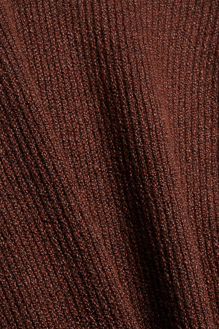 Wool blend: rib knit hoodie, BROWN, detail image number 4