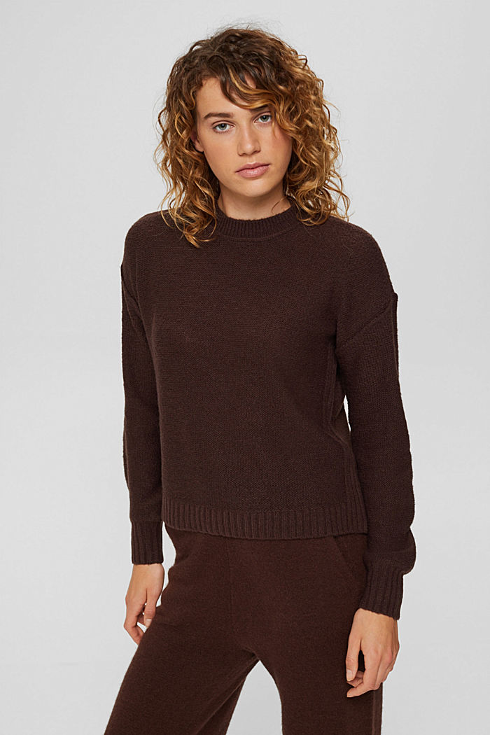 Wool blend: jumper with inside-out seams, BROWN, detail image number 0