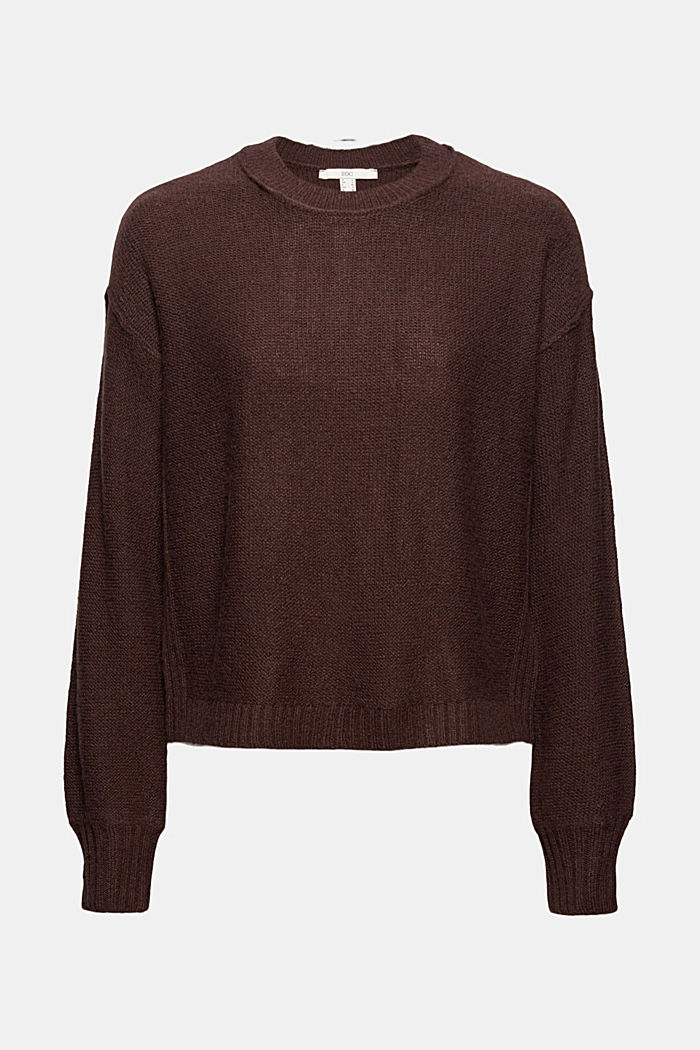 Wool blend: jumper with inside-out seams, BROWN, overview