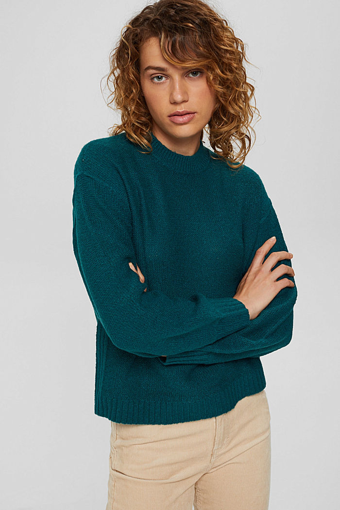 Wool blend: jumper with inside-out seams, EMERALD GREEN, detail image number 0