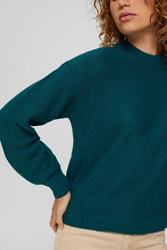 Wool blend: jumper with inside-out seams, EMERALD GREEN, detail image number 2