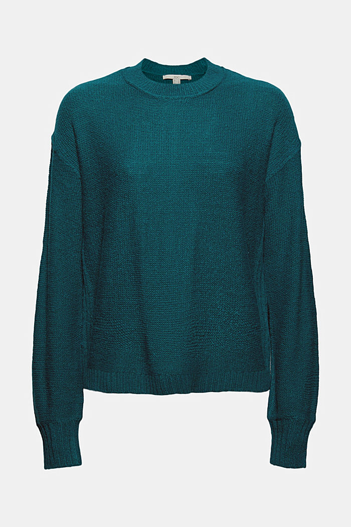 Wool blend: jumper with inside-out seams, EMERALD GREEN, overview