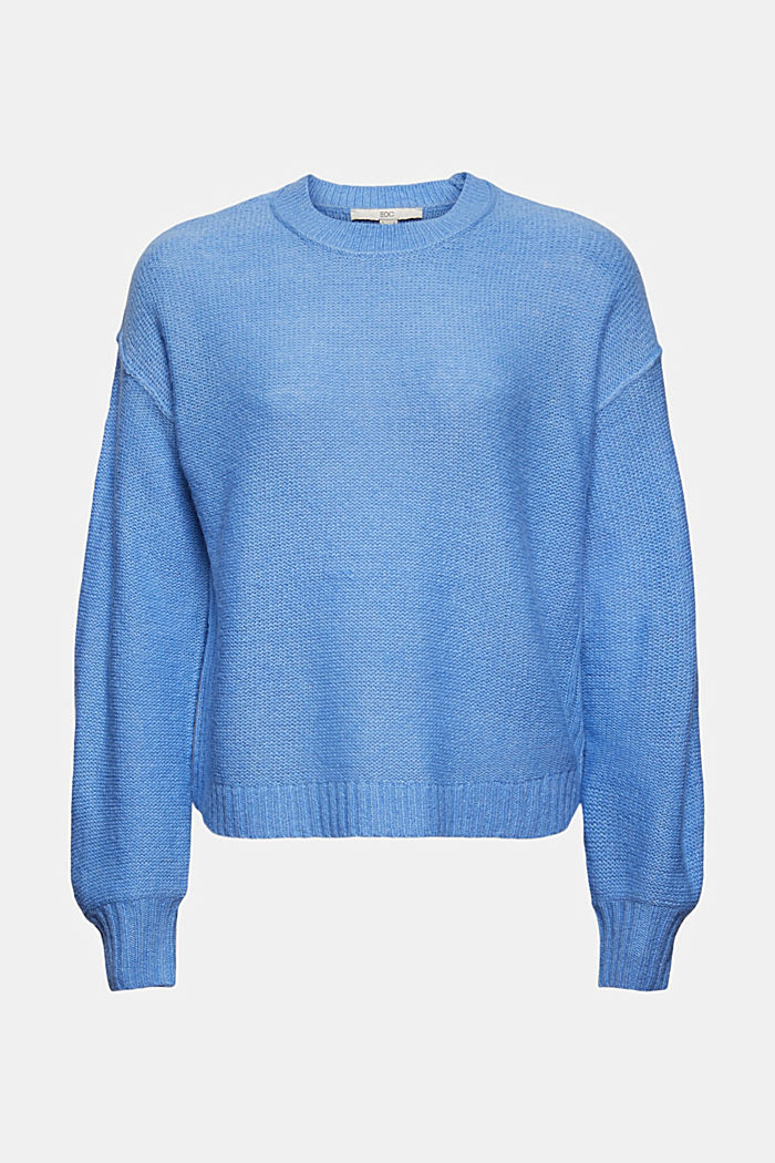 Wool blend: jumper with inside-out seams, BRIGHT BLUE, overview