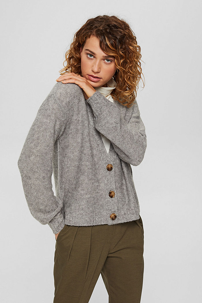 Wool blend: cardigan with inside-out seams, MEDIUM GREY, detail image number 0